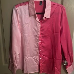 SHEIN Two tone pink long sleeve button down shirt. Size LG